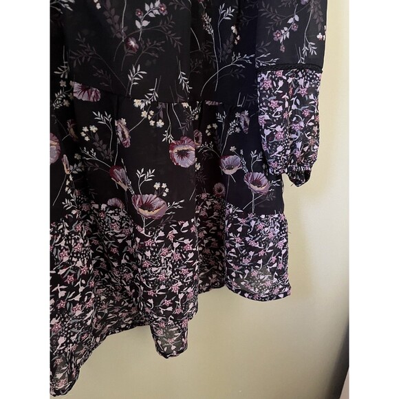 Knox Rose Women's Top Blouse Sheer Black Floral Pattern Size Small - Picture 3 of 7